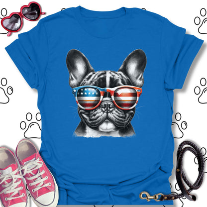 French Bulldog American Flag Sunglasses T-Shirt