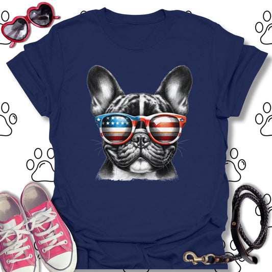 French Bulldog American Flag Sunglasses Shirt