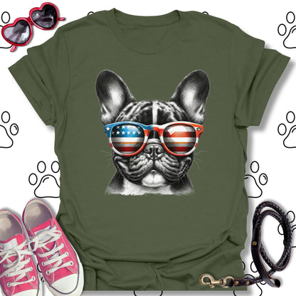 French Bulldog American Flag Sunglasses T-Shirt