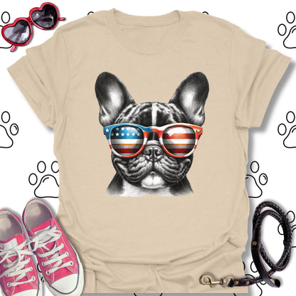 French Bulldog American Flag Sunglasses T-Shirt