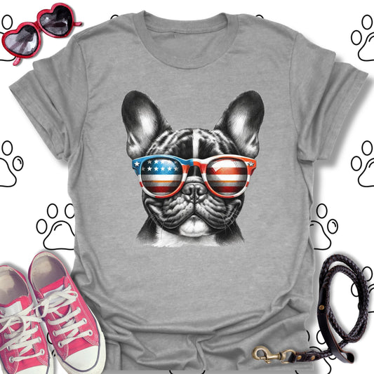 French Bulldog American Flag Sunglasses T-Shirt