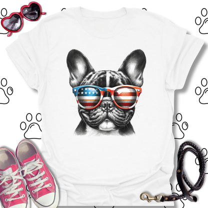 French Bulldog American Flag Sunglasses T-Shirt