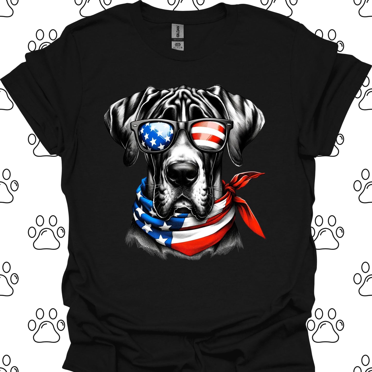 Great Dane American Flag Sunglasses T-Shirt