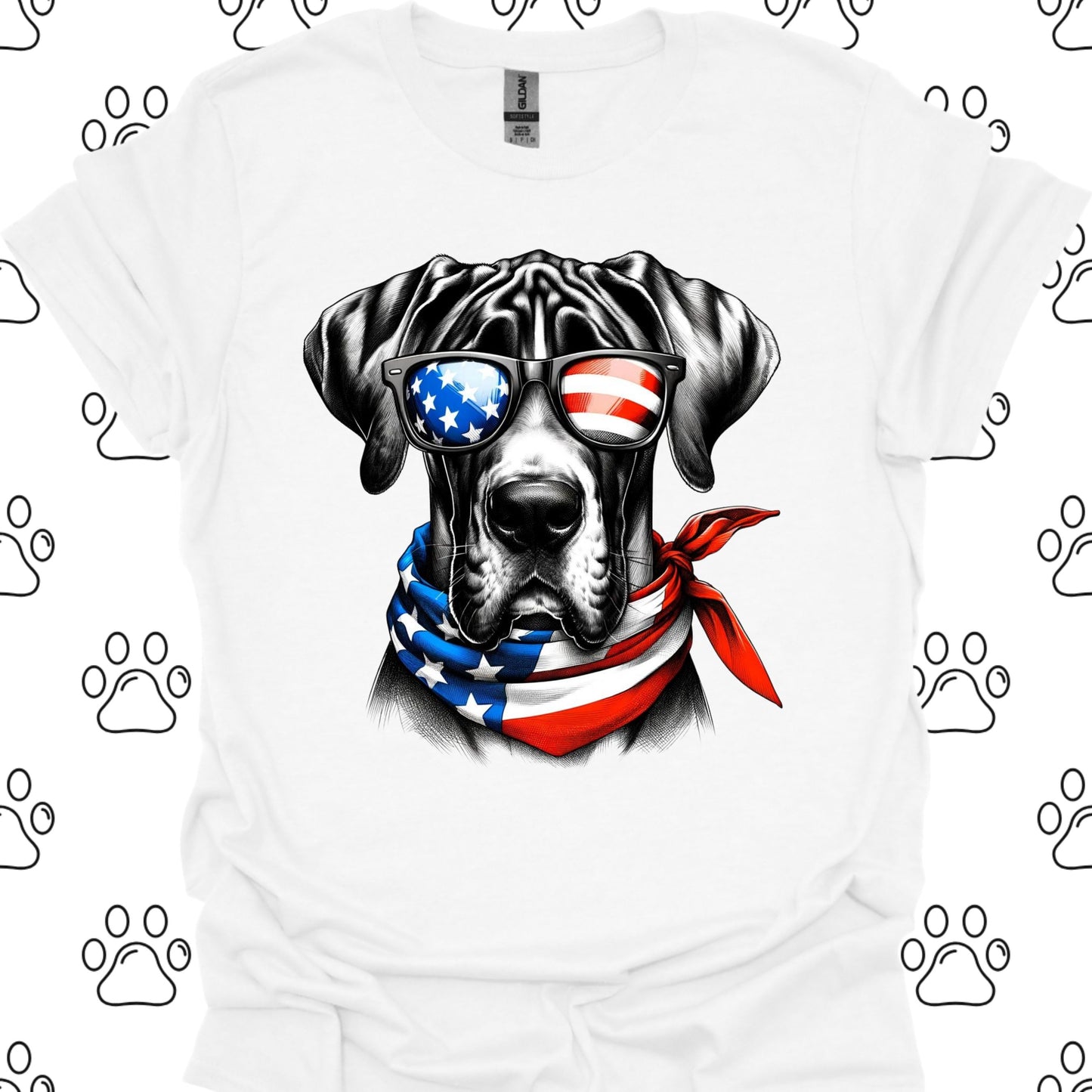 Great Dane American Flag Sunglasses T-Shirt