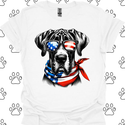 Great Dane American Flag Sunglasses T-Shirt