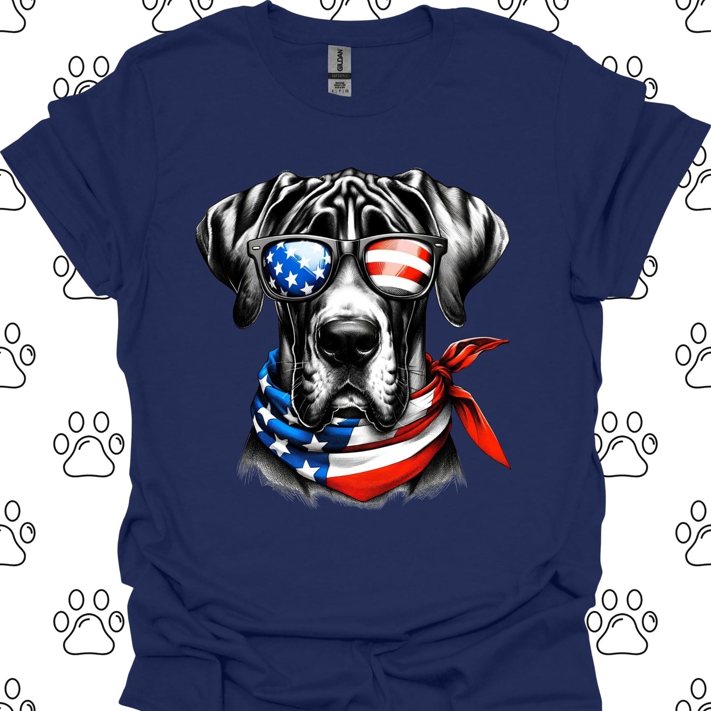 Great Dane American Flag Sunglasses T-Shirt