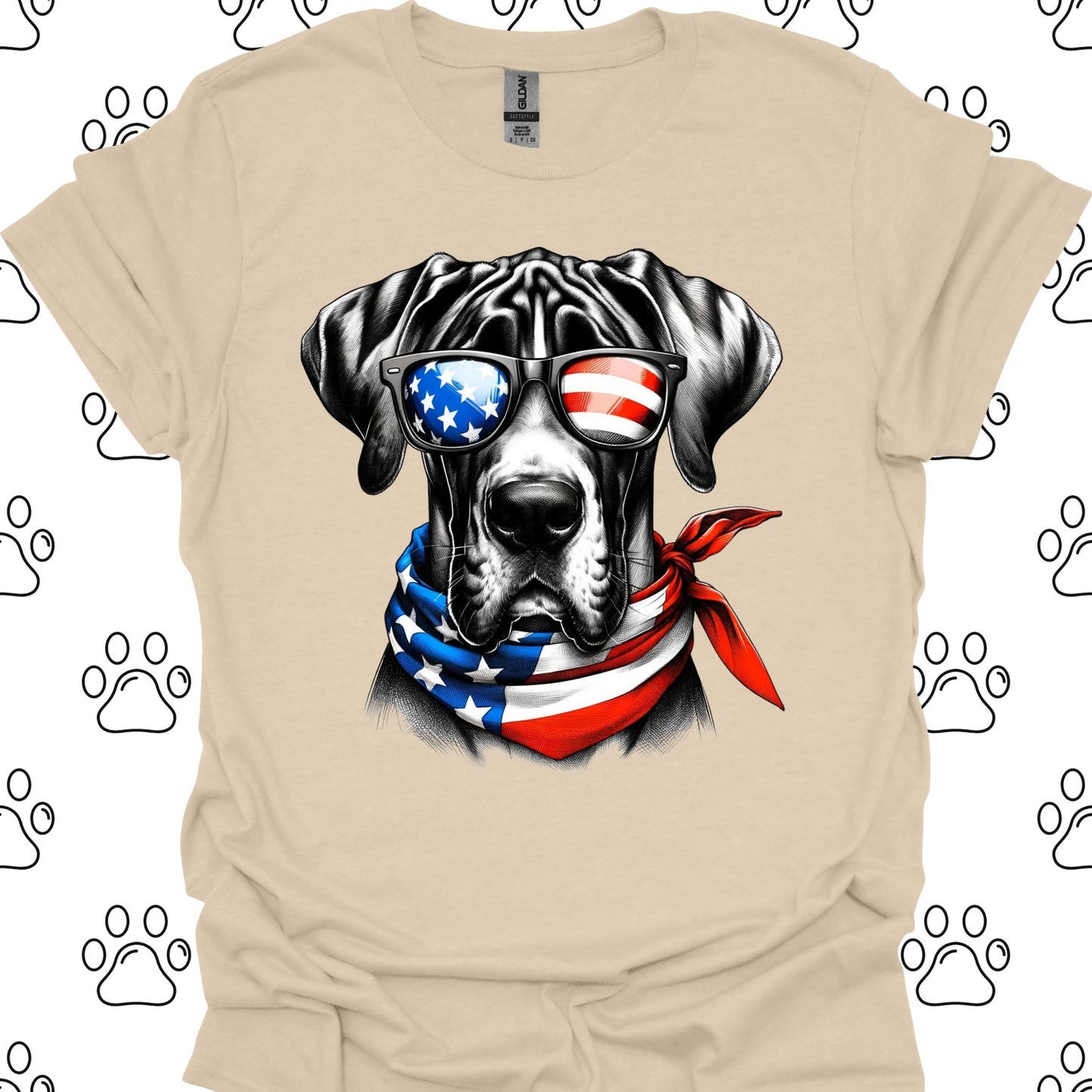 Great Dane American Flag Sunglasses T-Shirt