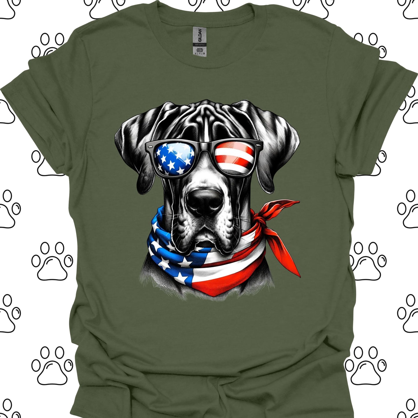 Great Dane American Flag Sunglasses T-Shirt