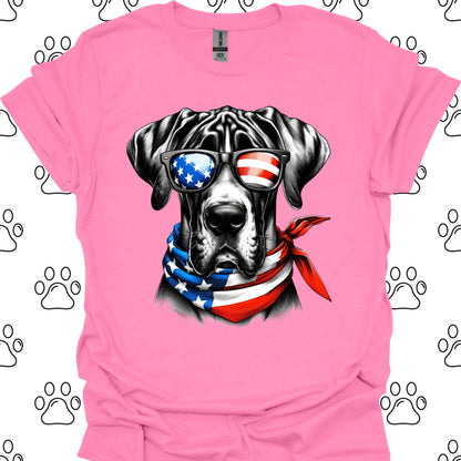 Great Dane American Flag Sunglasses T-Shirt