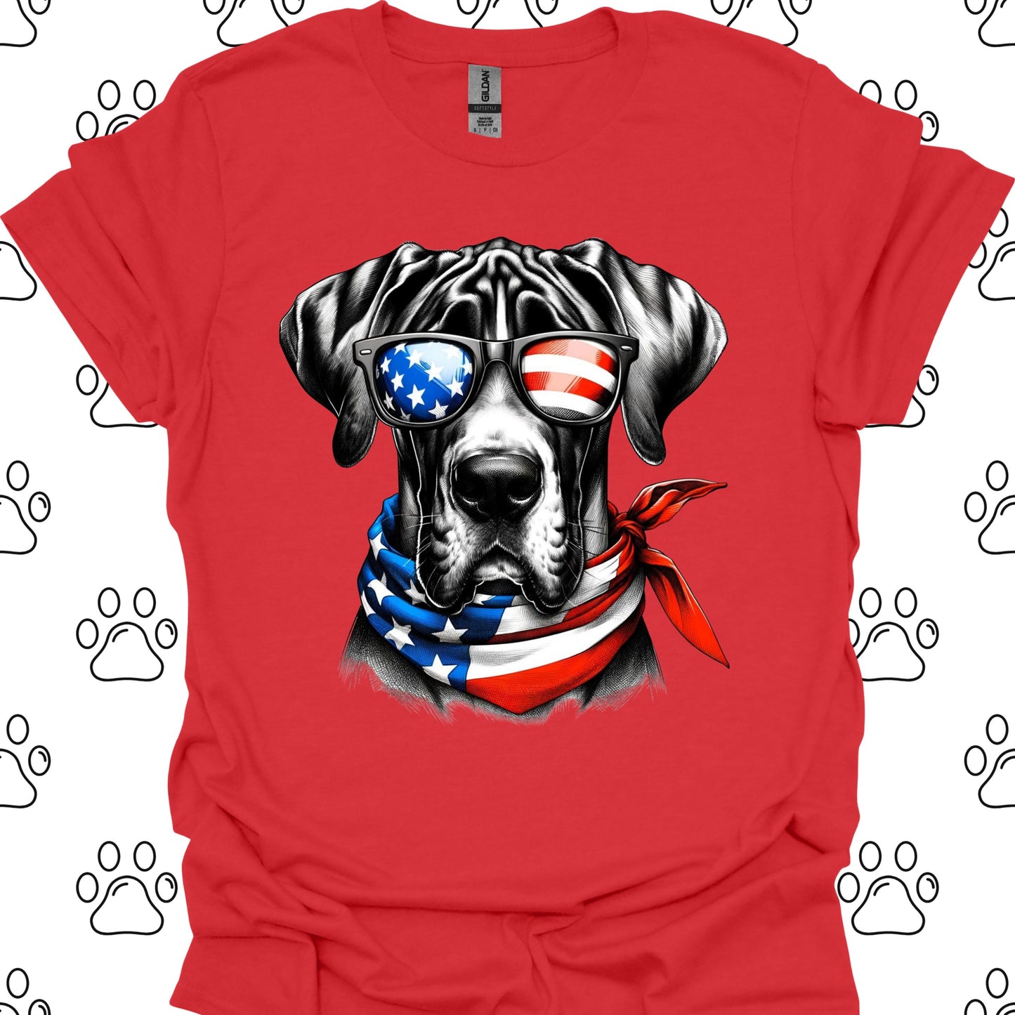 Great Dane American Flag Sunglasses T-Shirt