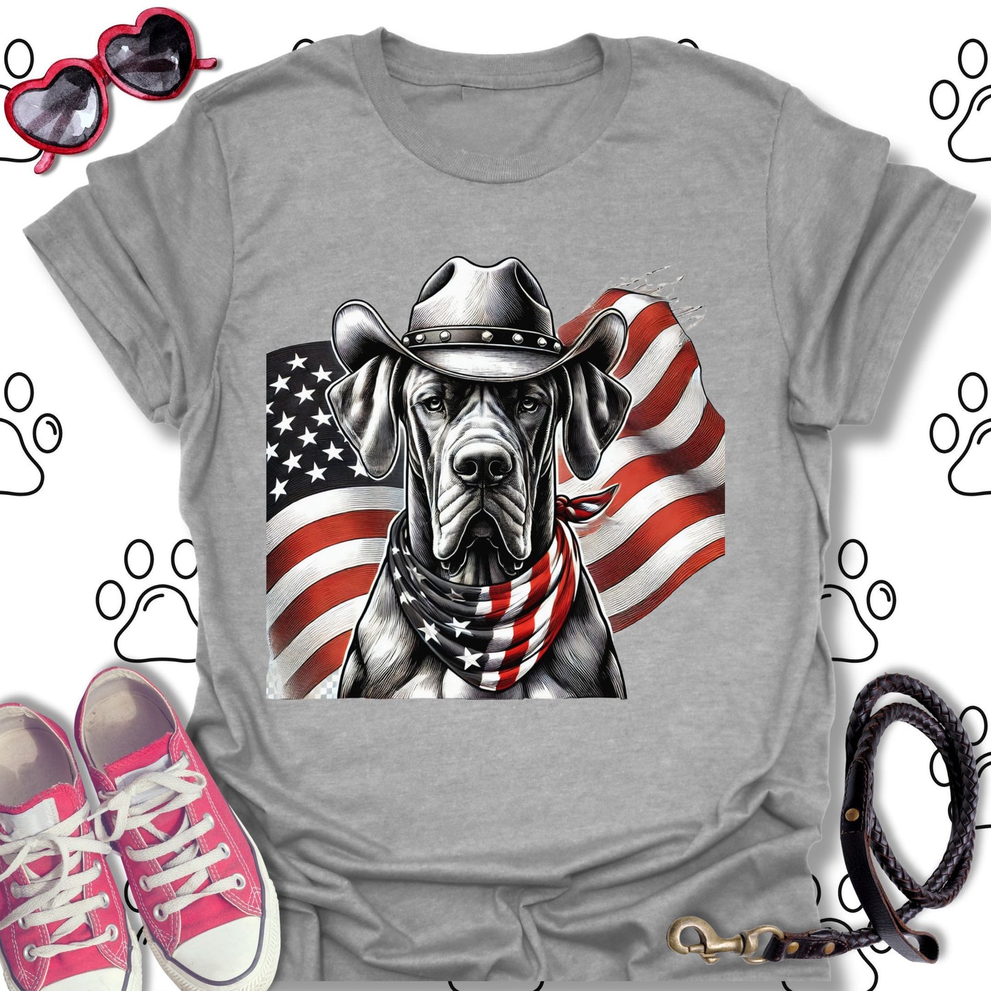 Great Dane Patriotic Cowboy Flag T-Shirt