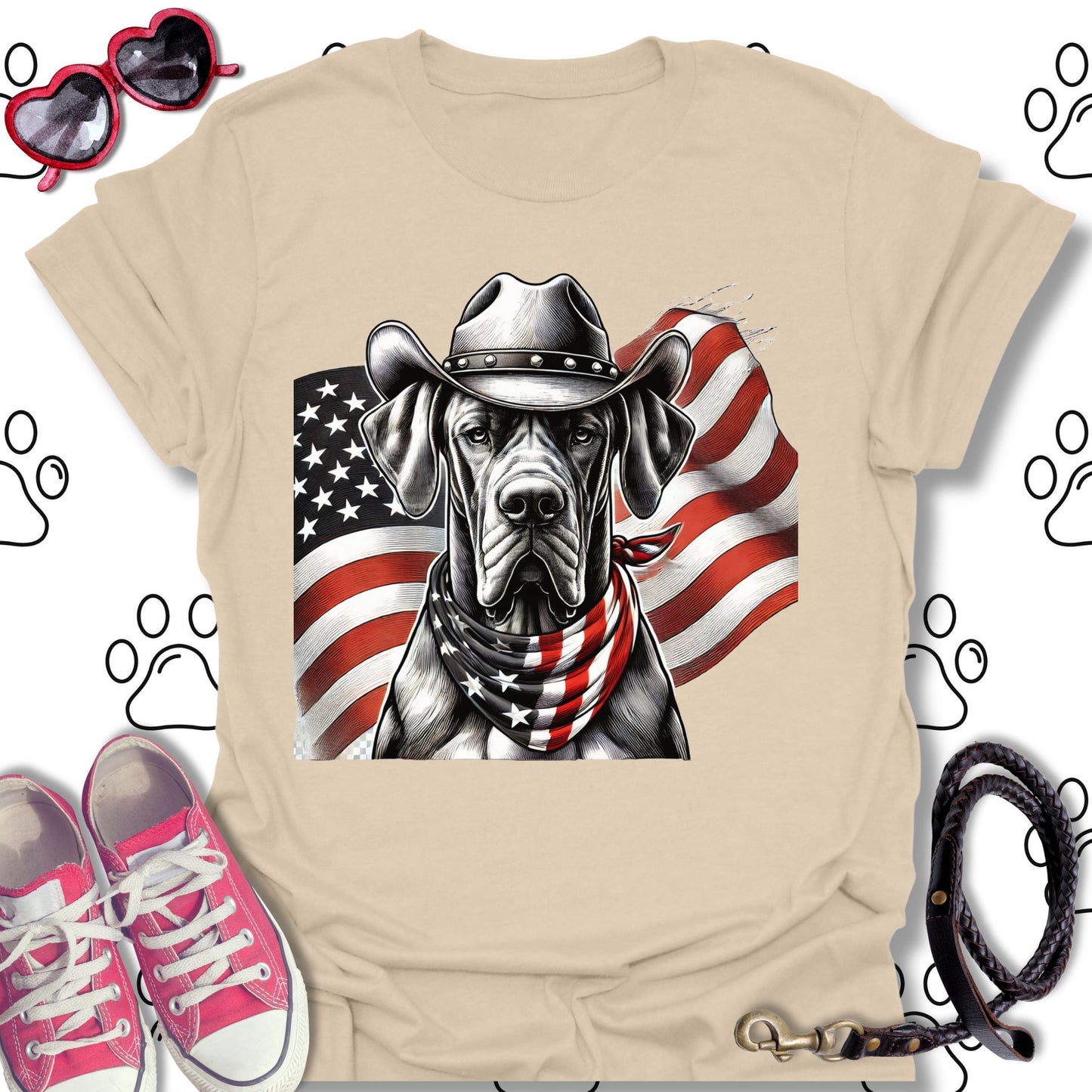 Great Dane Patriotic Cowboy Flag T-Shirt