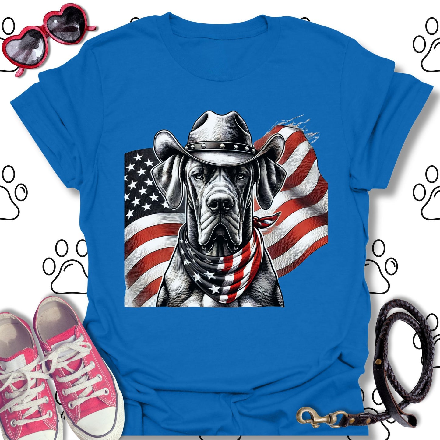Great Dane Patriotic Cowboy Flag T-Shirt