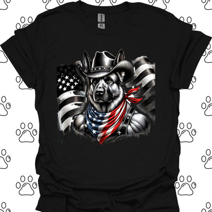 German Shepherd Cowboy US Flag T-Shirt