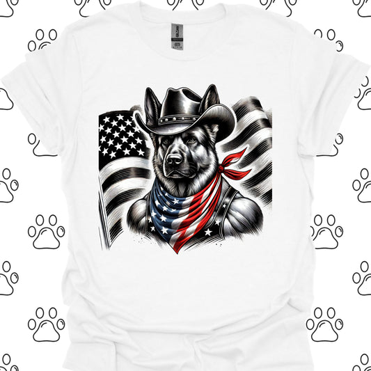 German Shepherd Cowboy US Flag T-Shirt