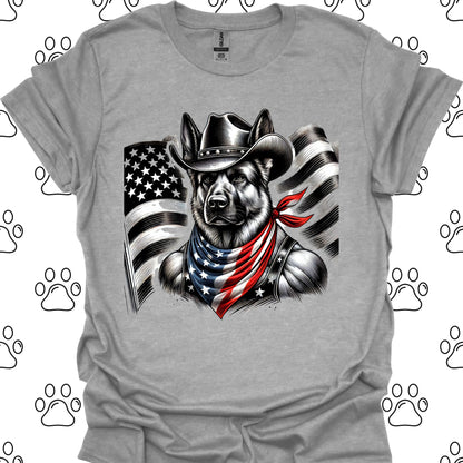 German Shepherd Cowboy US Flag T-Shirt