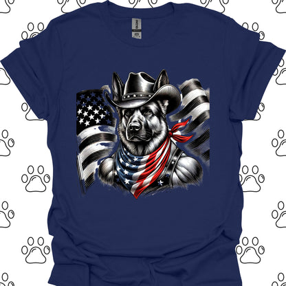 German Shepherd Cowboy US Flag T-Shirt