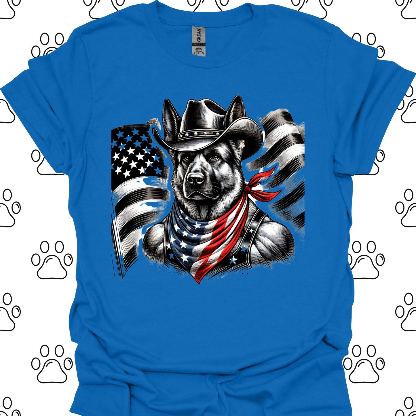 German Shepherd Cowboy US Flag T-Shirt