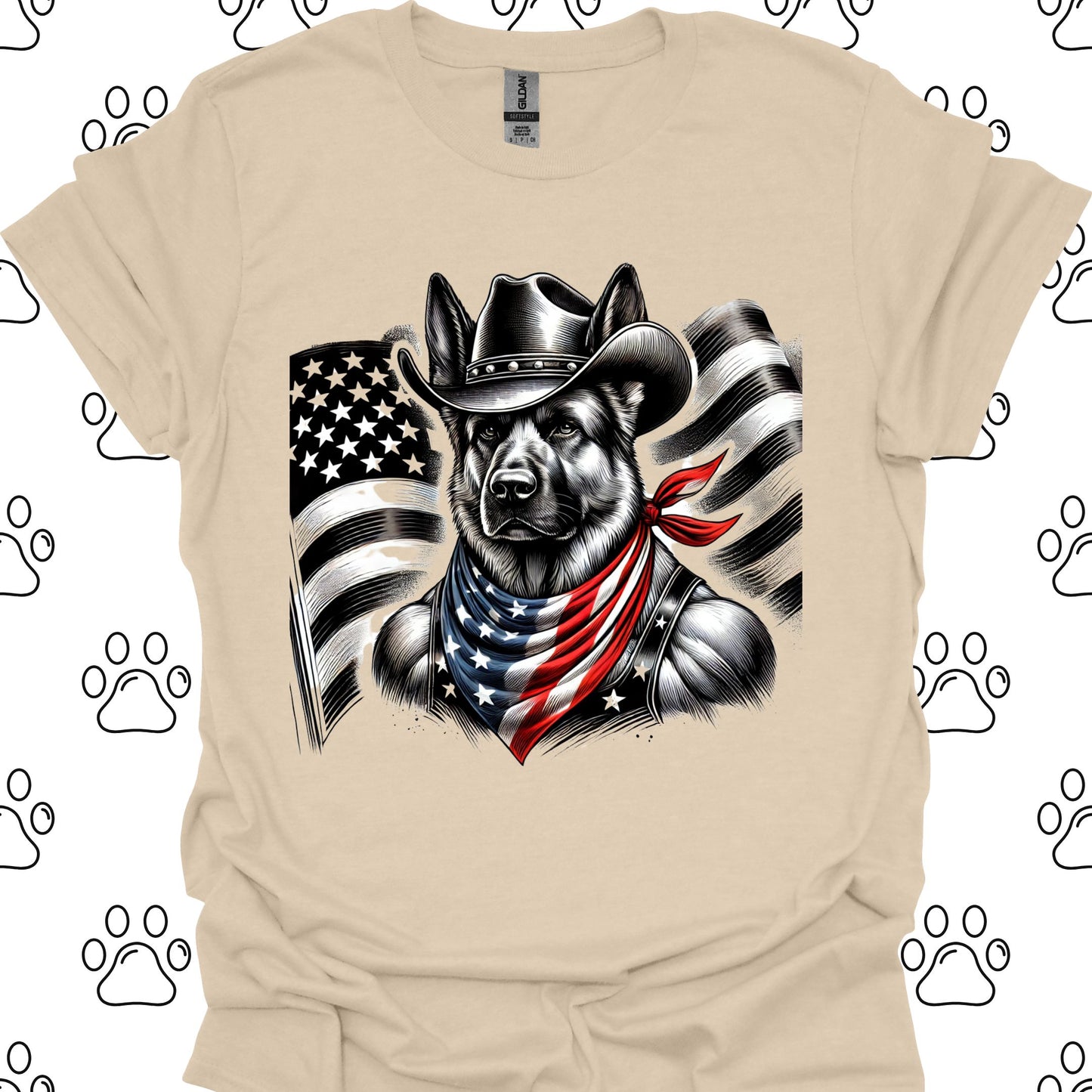 German Shepherd Cowboy US Flag T-Shirt