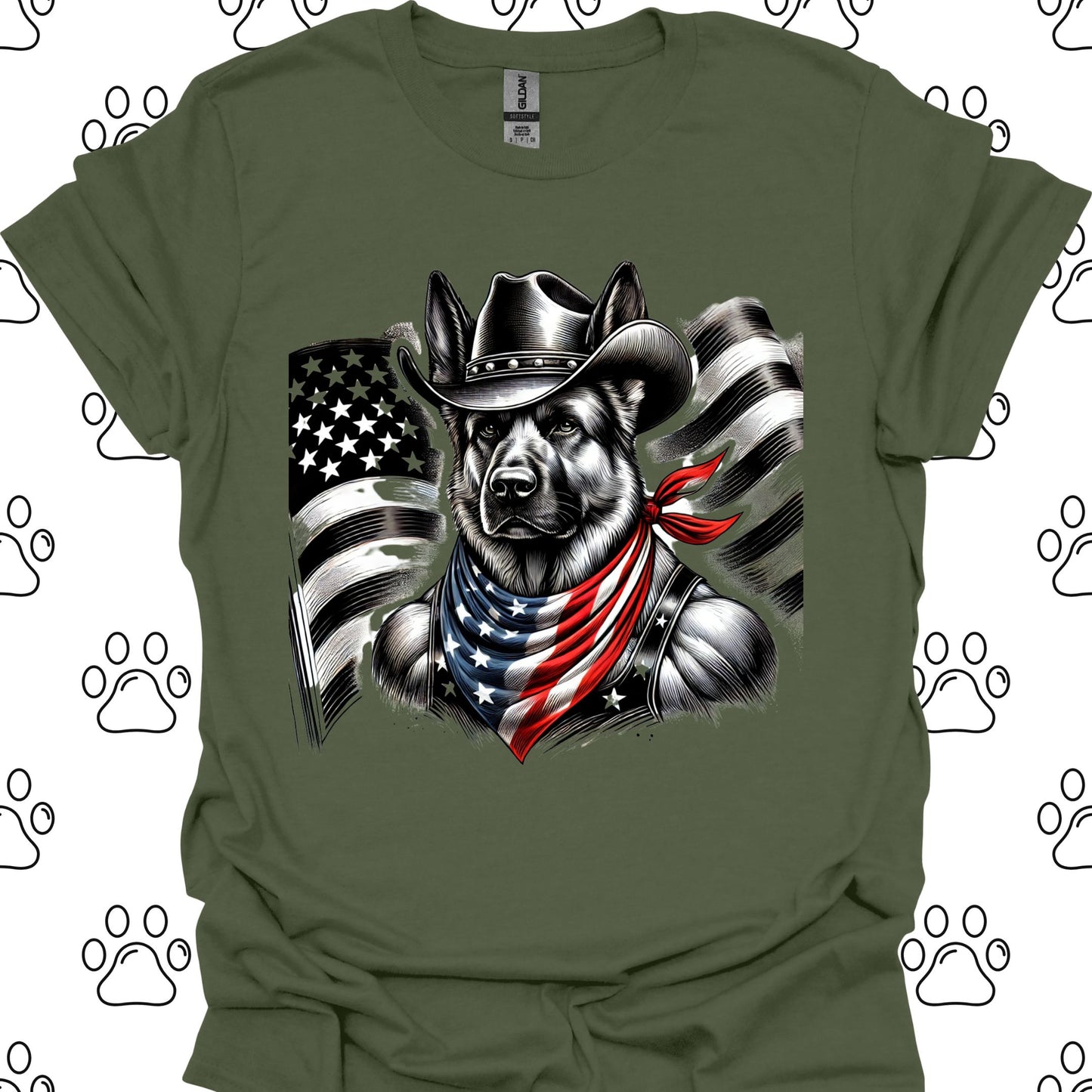 German Shepherd Cowboy US Flag T-Shirt