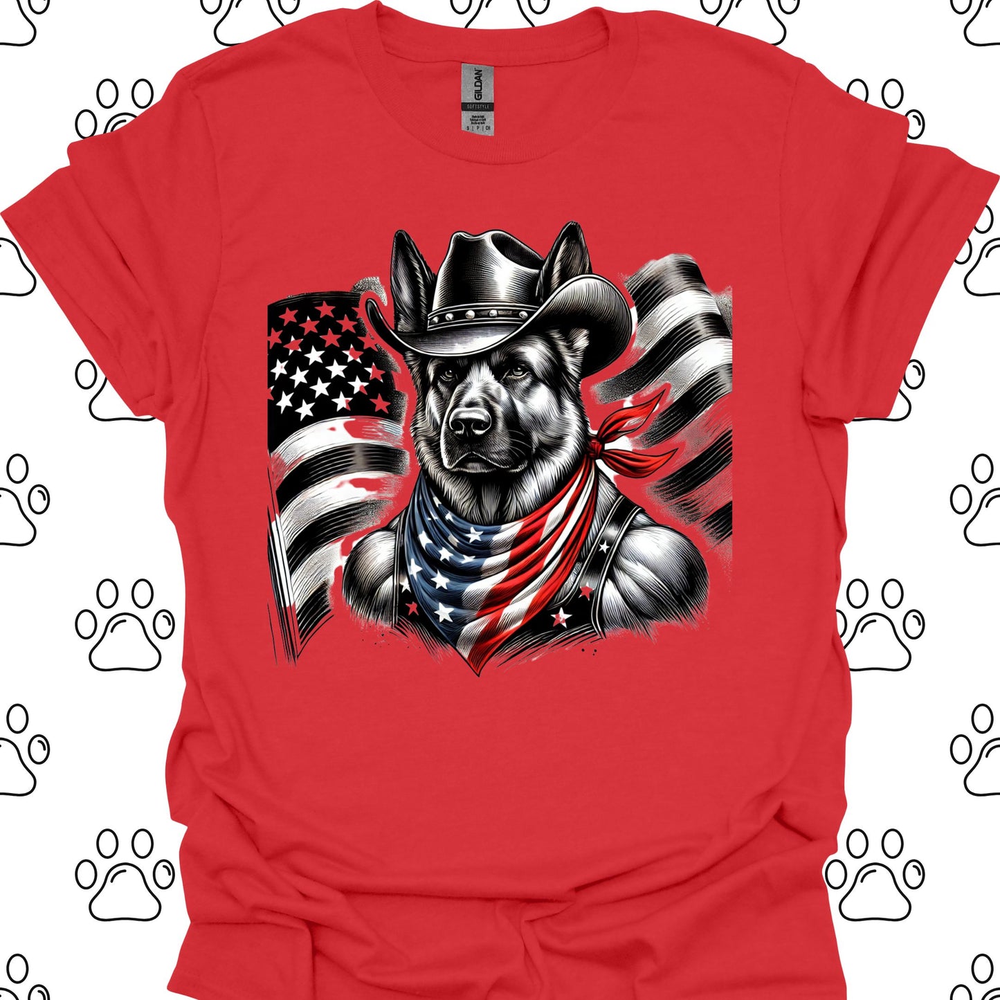 German Shepherd Cowboy US Flag T-Shirt