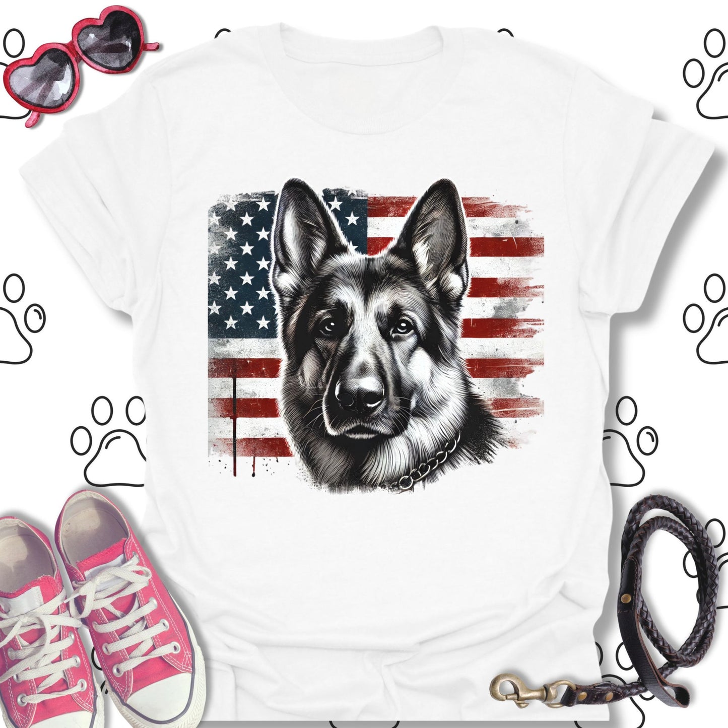 German Shepherd American Flag T-Shirt