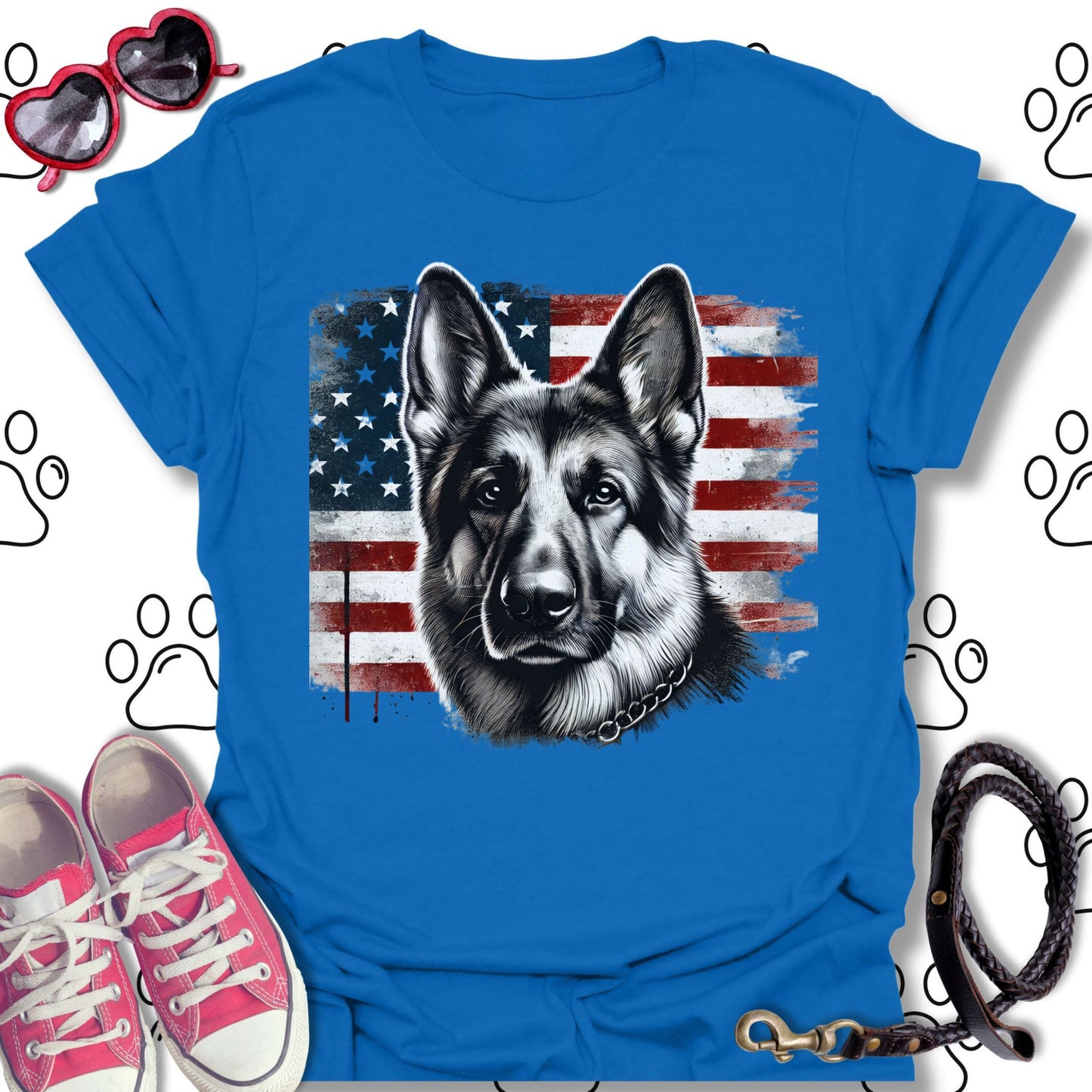 German Shepherd American Flag T-Shirt