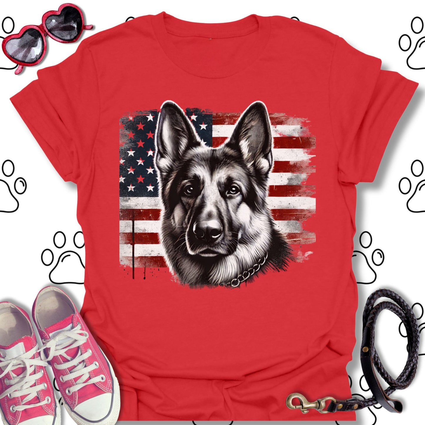 German Shepherd American Flag T-Shirt