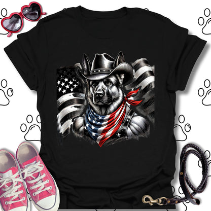 German Shepherd Cowboy US Flag T-Shirt