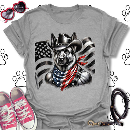 German Shepherd Cowboy US Flag T-Shirt