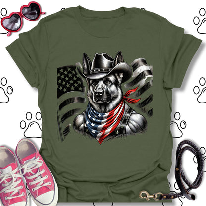 German Shepherd Cowboy US Flag T-Shirt