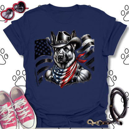 German Shepherd Cowboy US Flag T-Shirt