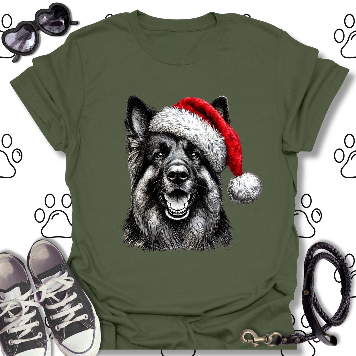 German Shepherd Festive Santa Hat Shirt