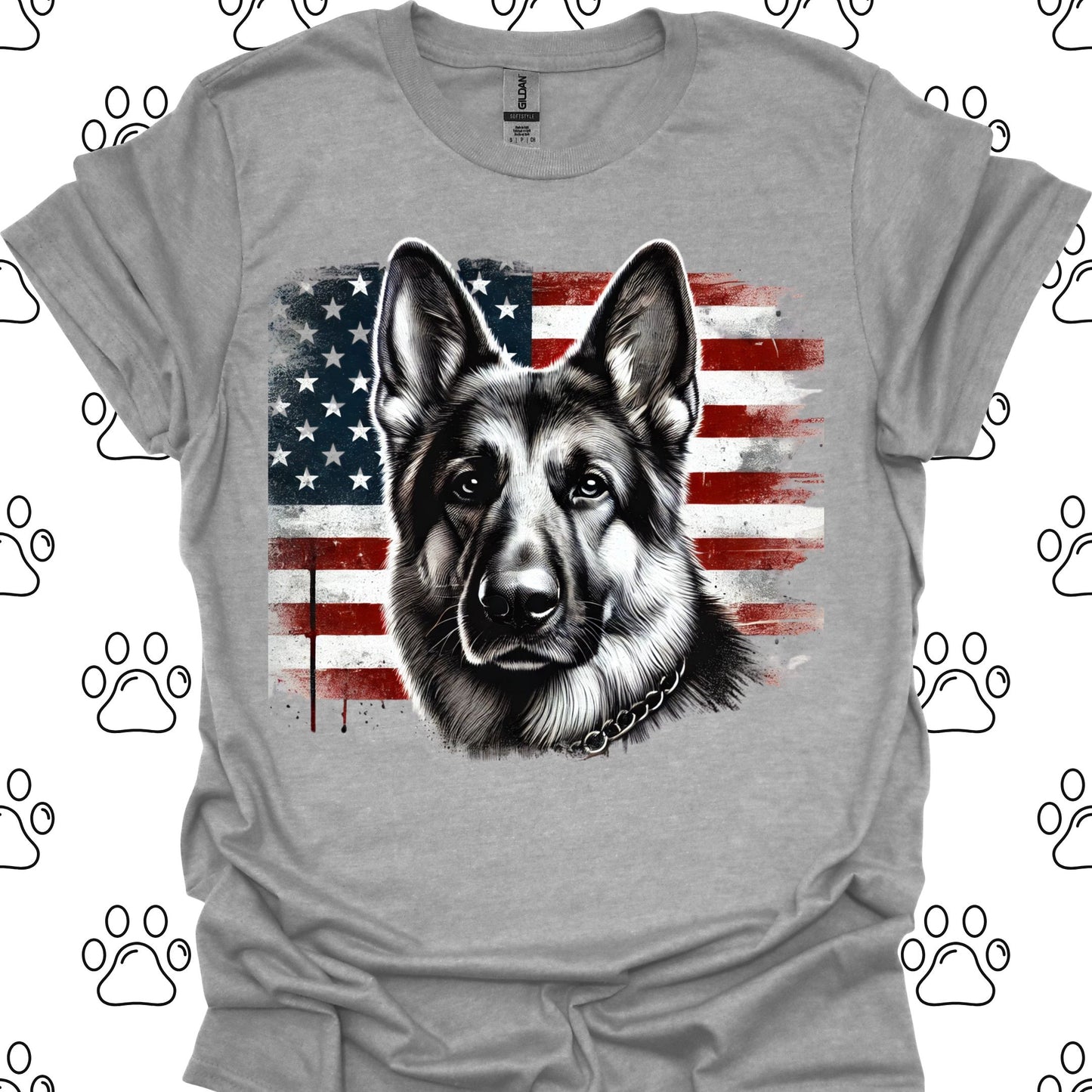 German Shepherd American Flag T-Shirt