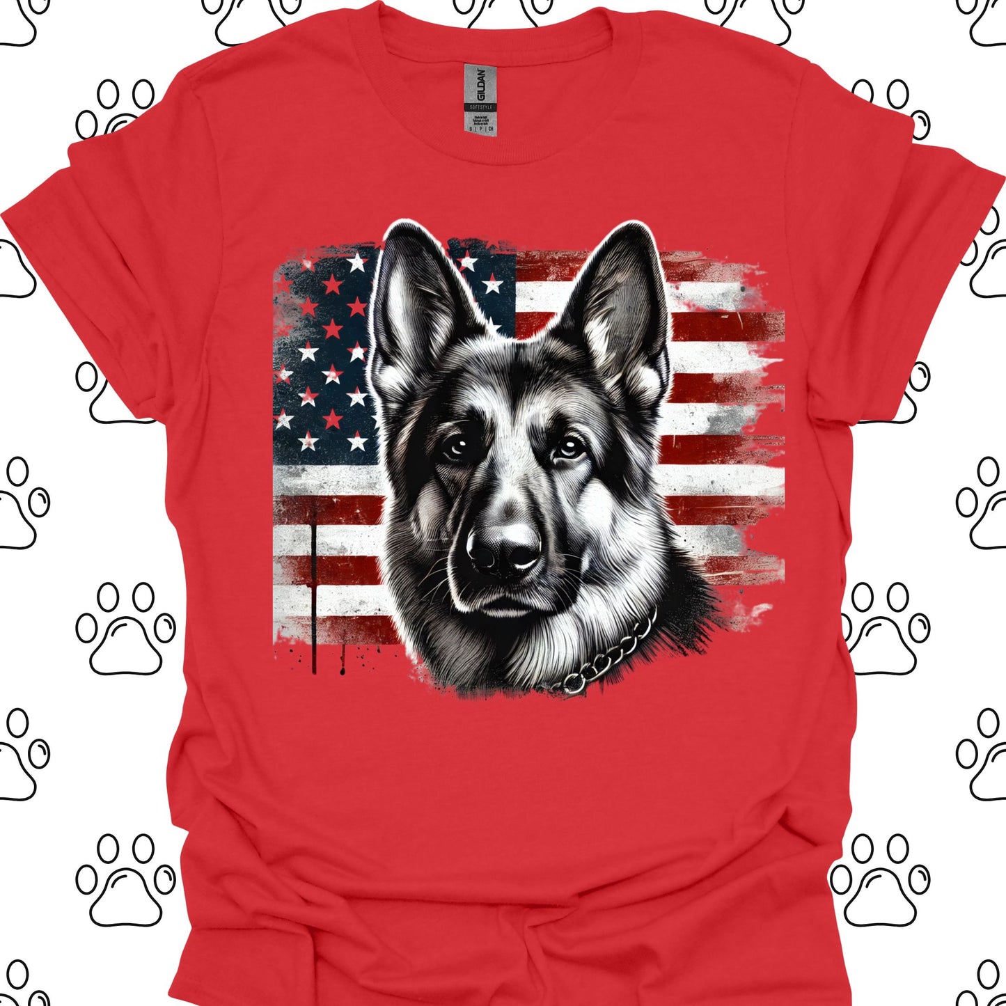 German Shepherd American Flag T-Shirt