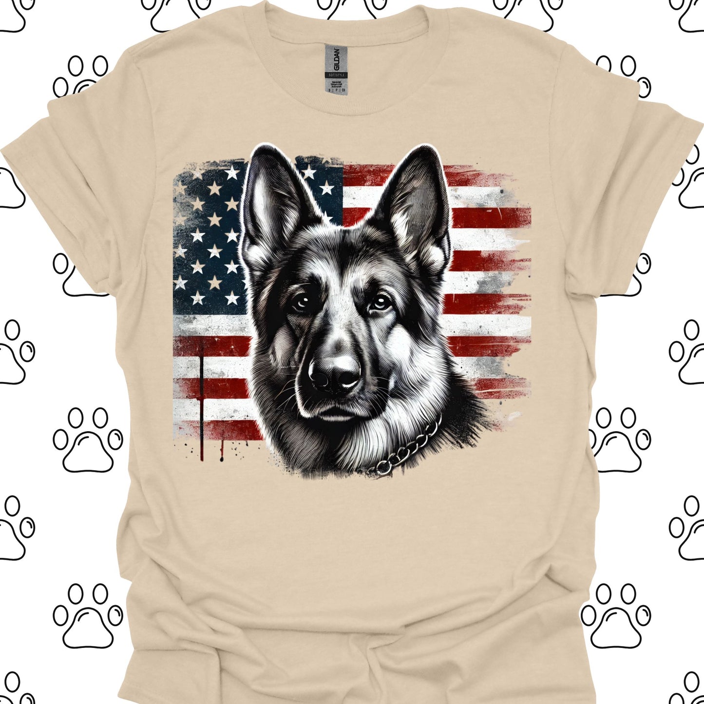 German Shepherd American Flag T-Shirt