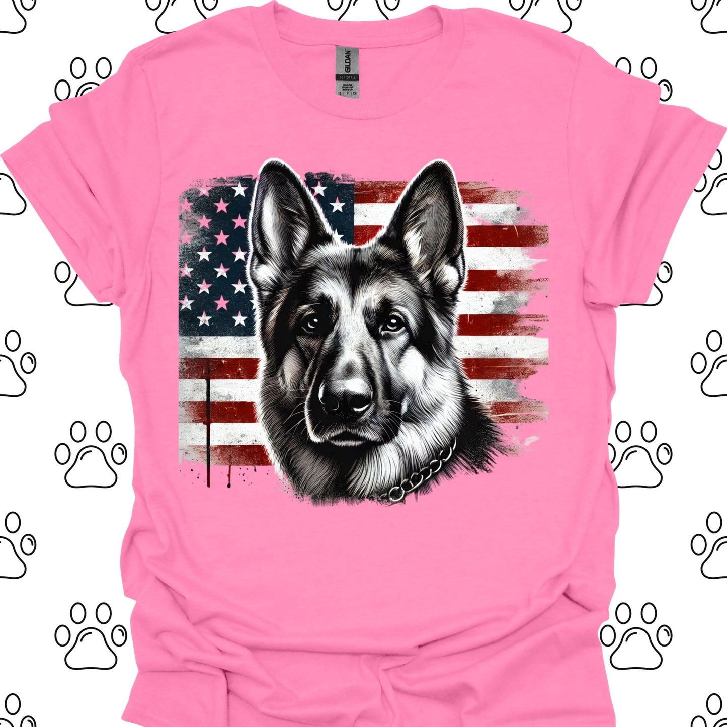 German Shepherd American Flag T-Shirt