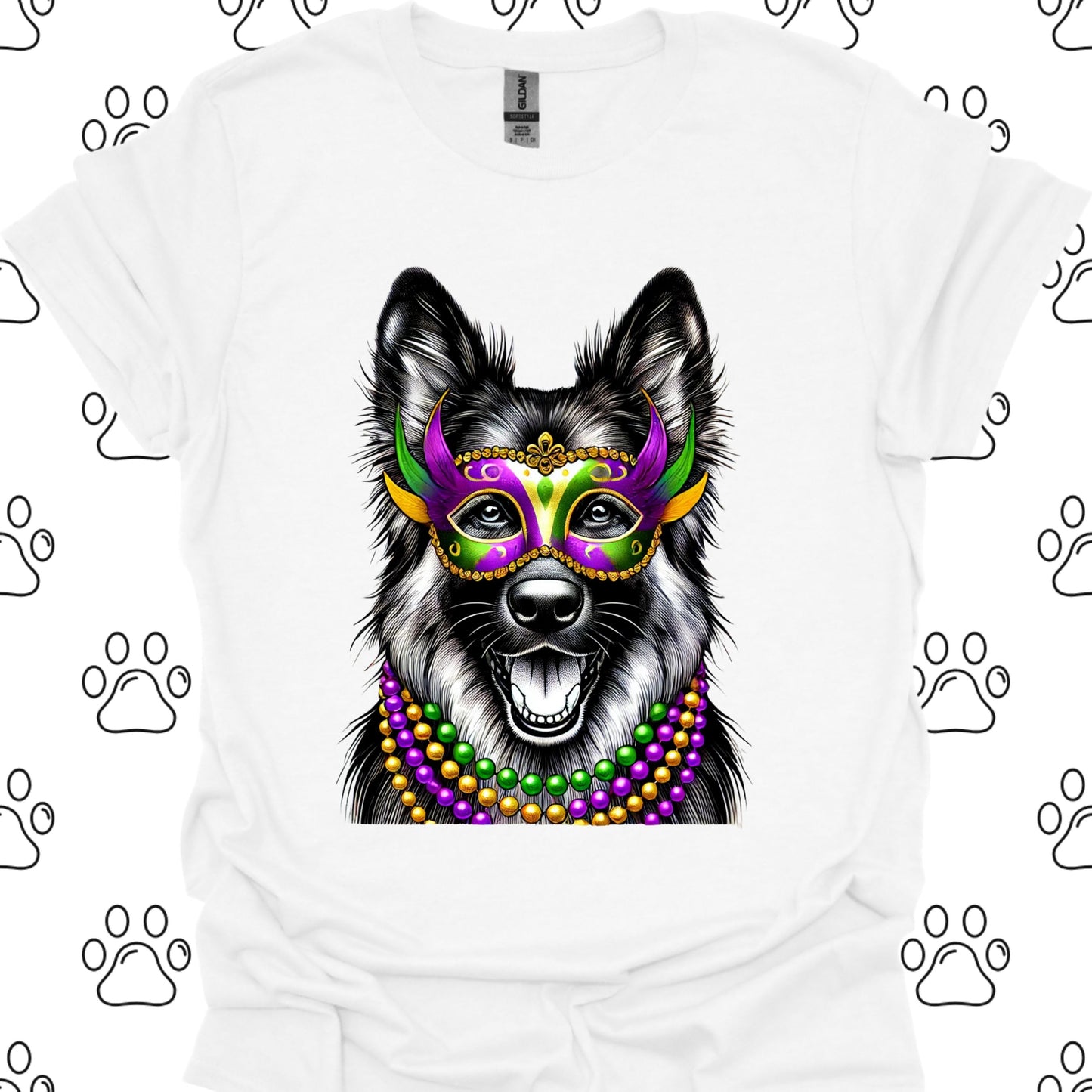 German Shepherd Mardi Gras Mask T-Shirt