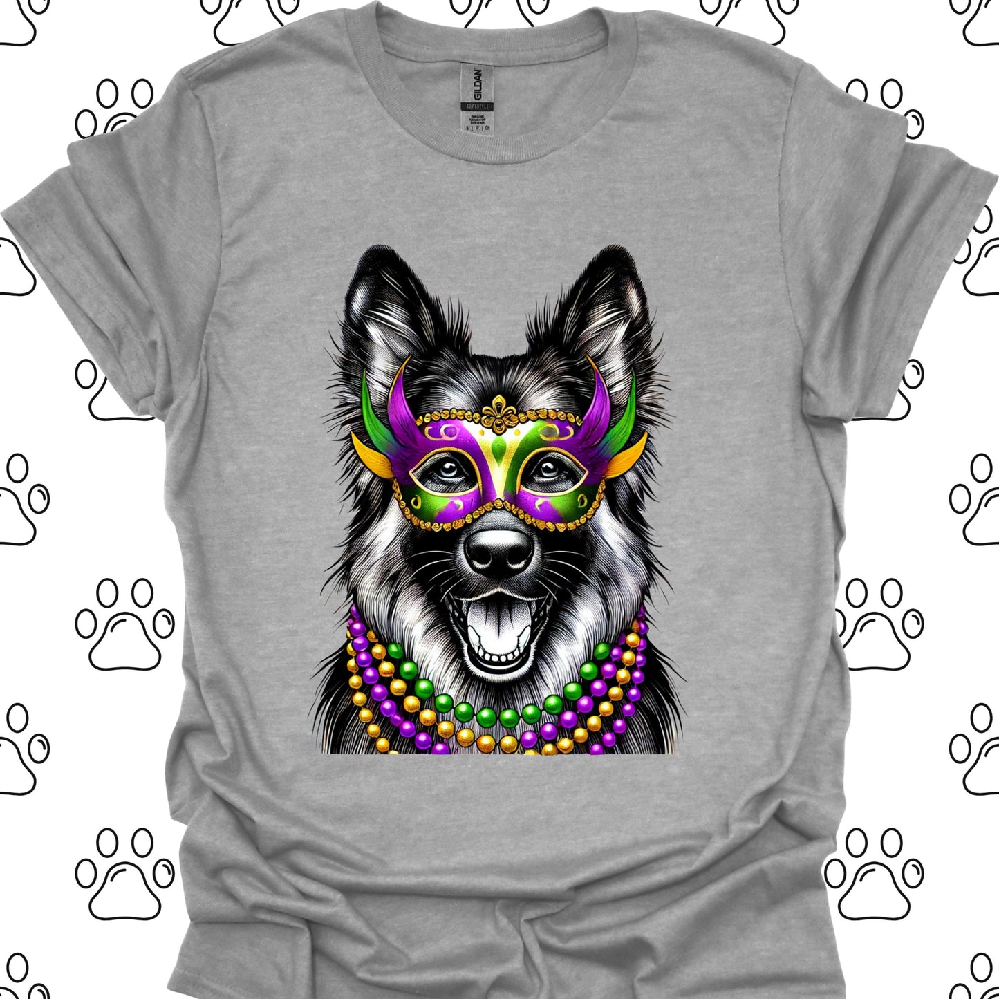 German Shepherd Mardi Gras Mask T-Shirt