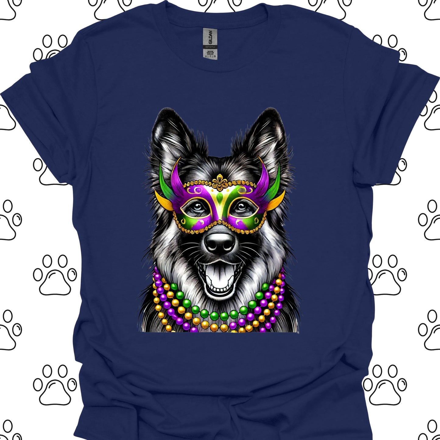 German Shepherd Mardi Gras Mask T-Shirt