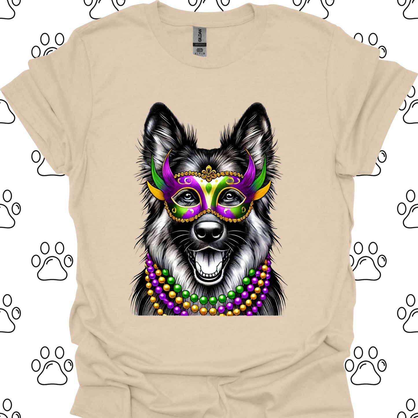 German Shepherd Mardi Gras Mask T-Shirt