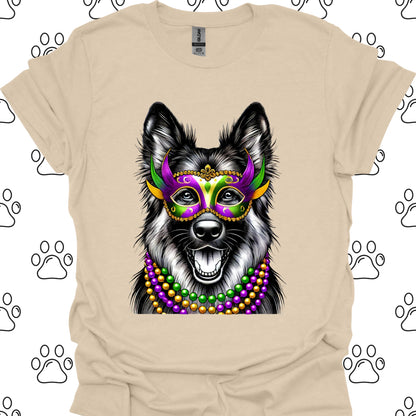 German Shepherd Mardi Gras Mask T-Shirt