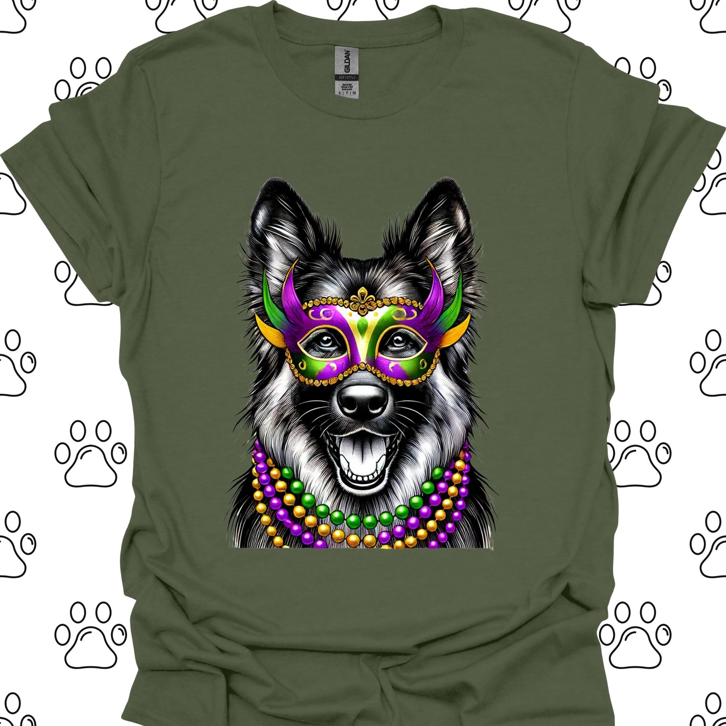 German Shepherd Mardi Gras Mask T-Shirt