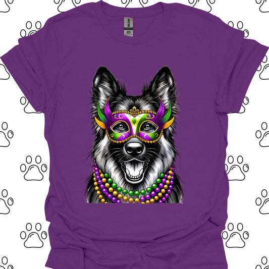 German Shepherd Mardi Gras Mask T-Shirt