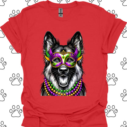 German Shepherd Mardi Gras Mask T-Shirt