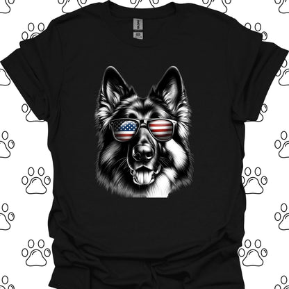 German Shepherd American Flag Sunglasses T-Shirt