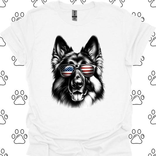 German Shepherd American Flag Sunglasses T-Shirt