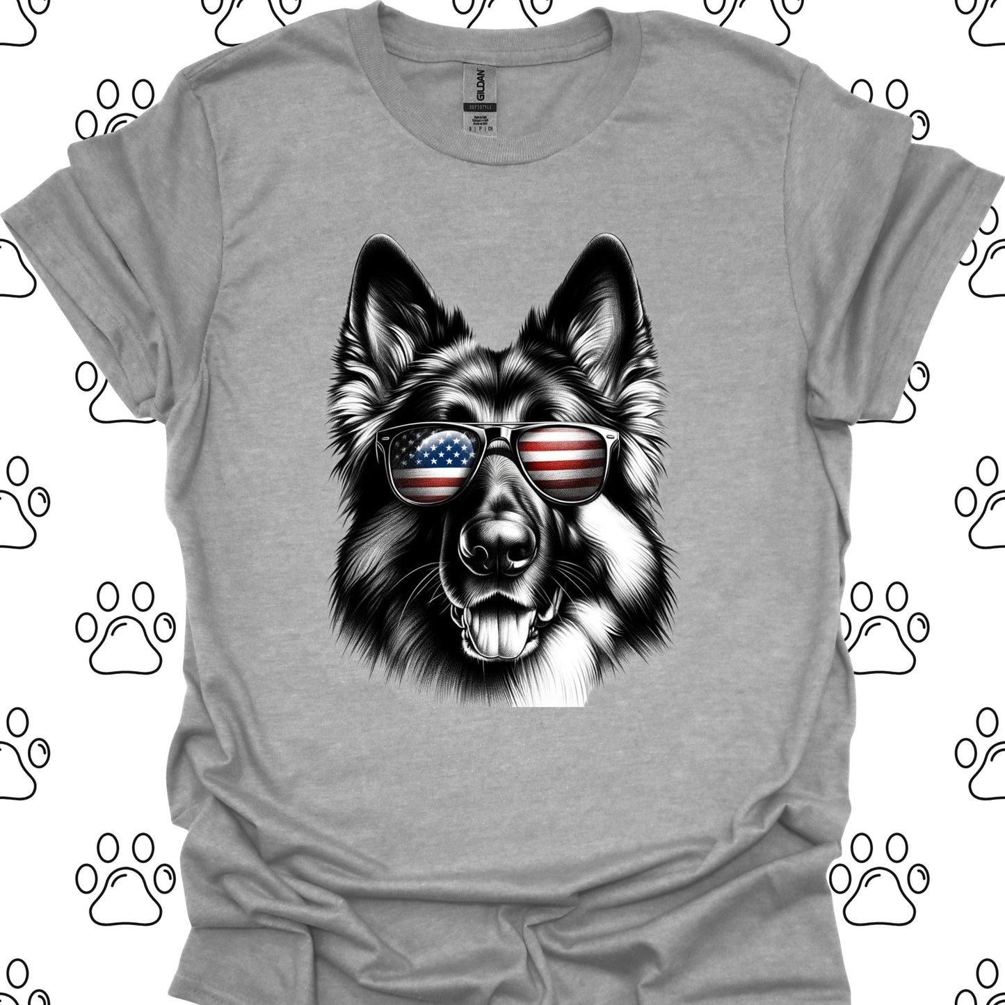 German Shepherd American Flag Sunglasses T-Shirt