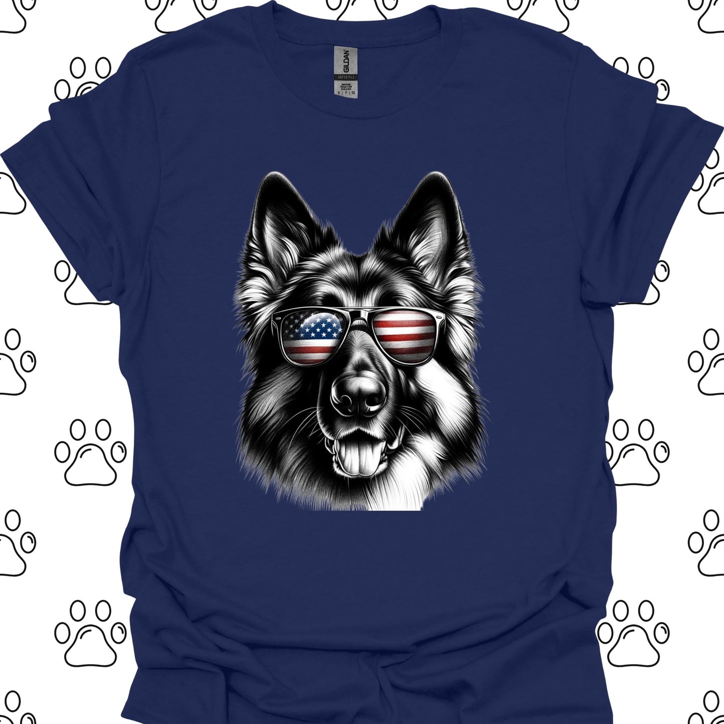 German Shepherd American Flag Sunglasses T-Shirt