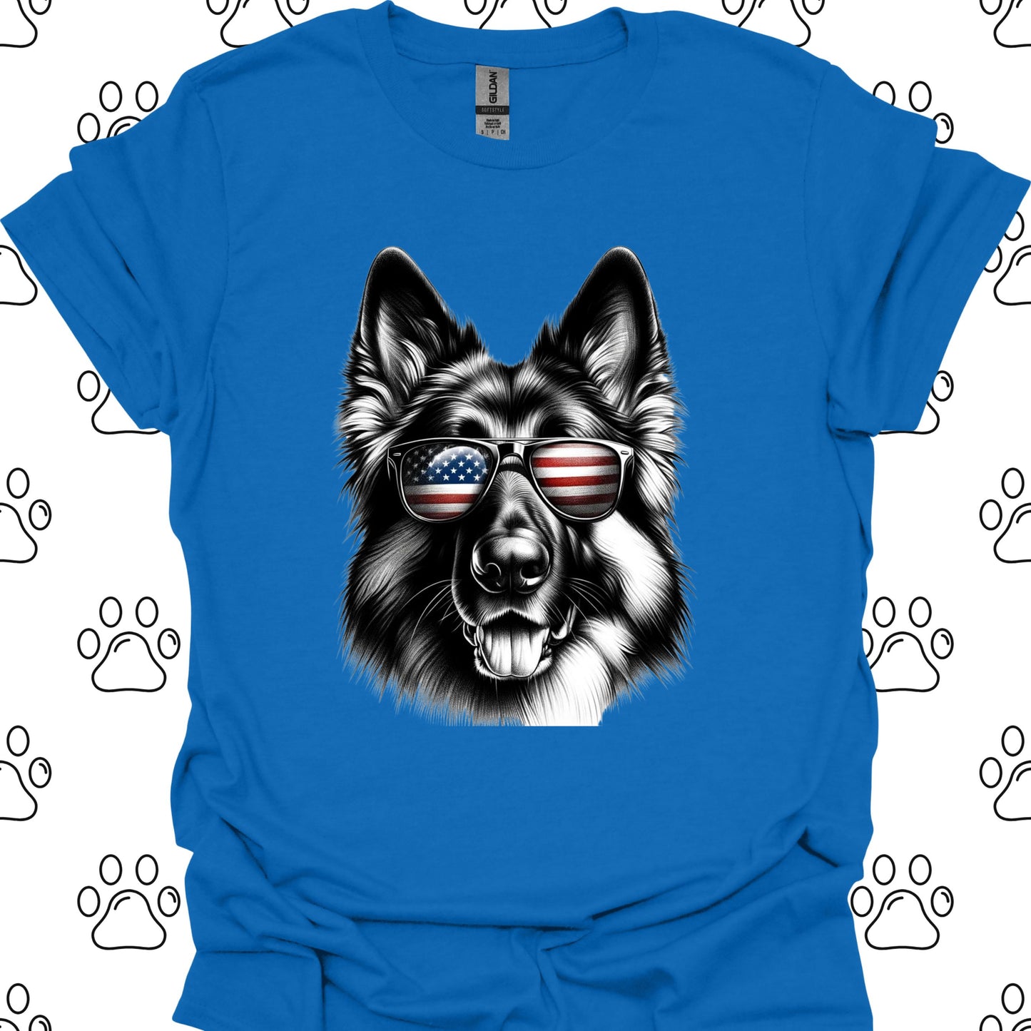 German Shepherd American Flag Sunglasses T-Shirt